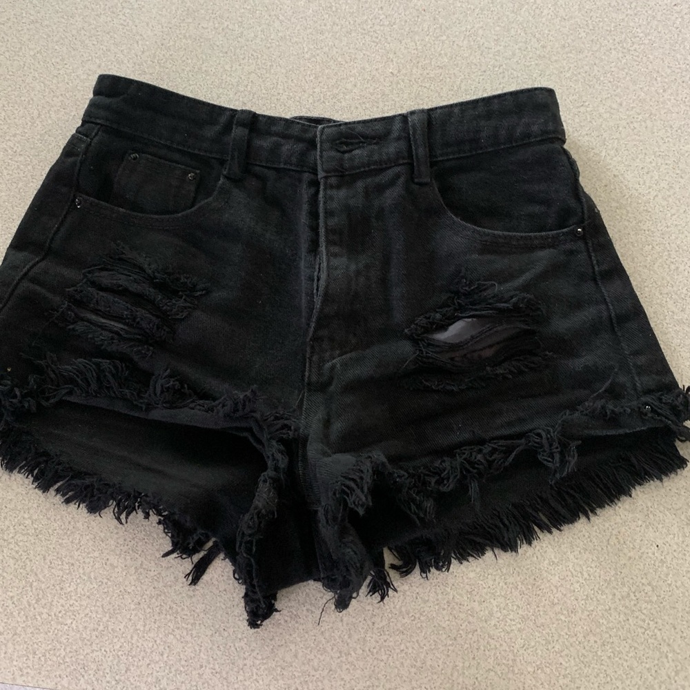 High waisted black jean shorts